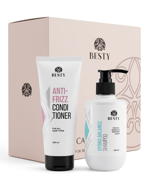 Набор для баланса и увлажнения кожи головы и гладкости длины Besty Hydra Balance Shampoo & Anti-frizz Conditioner 300 мл+200 мл SETHBAF фото